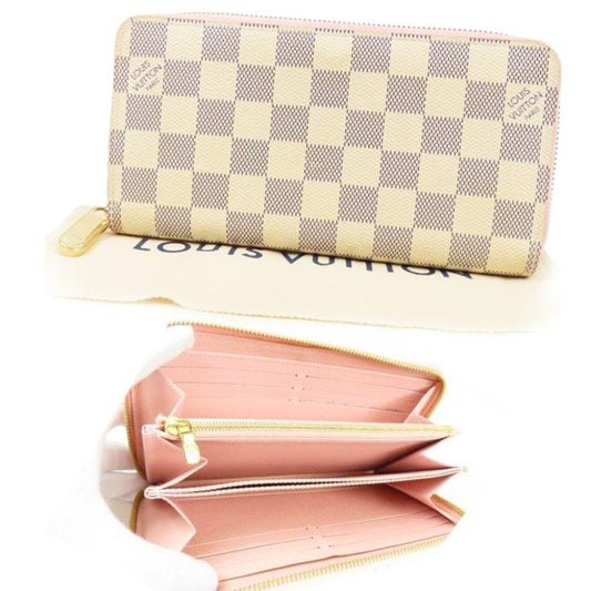 Pre - owned Louis Vuitton Damier Azur Clemence Zippy Long Wallet Rose Ballerine Pink - The Reluxe