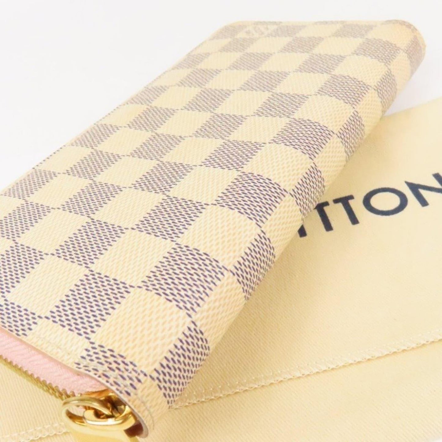 Pre - owned Louis Vuitton Damier Azur Clemence Zippy Long Wallet Rose Ballerine Pink - The Reluxe