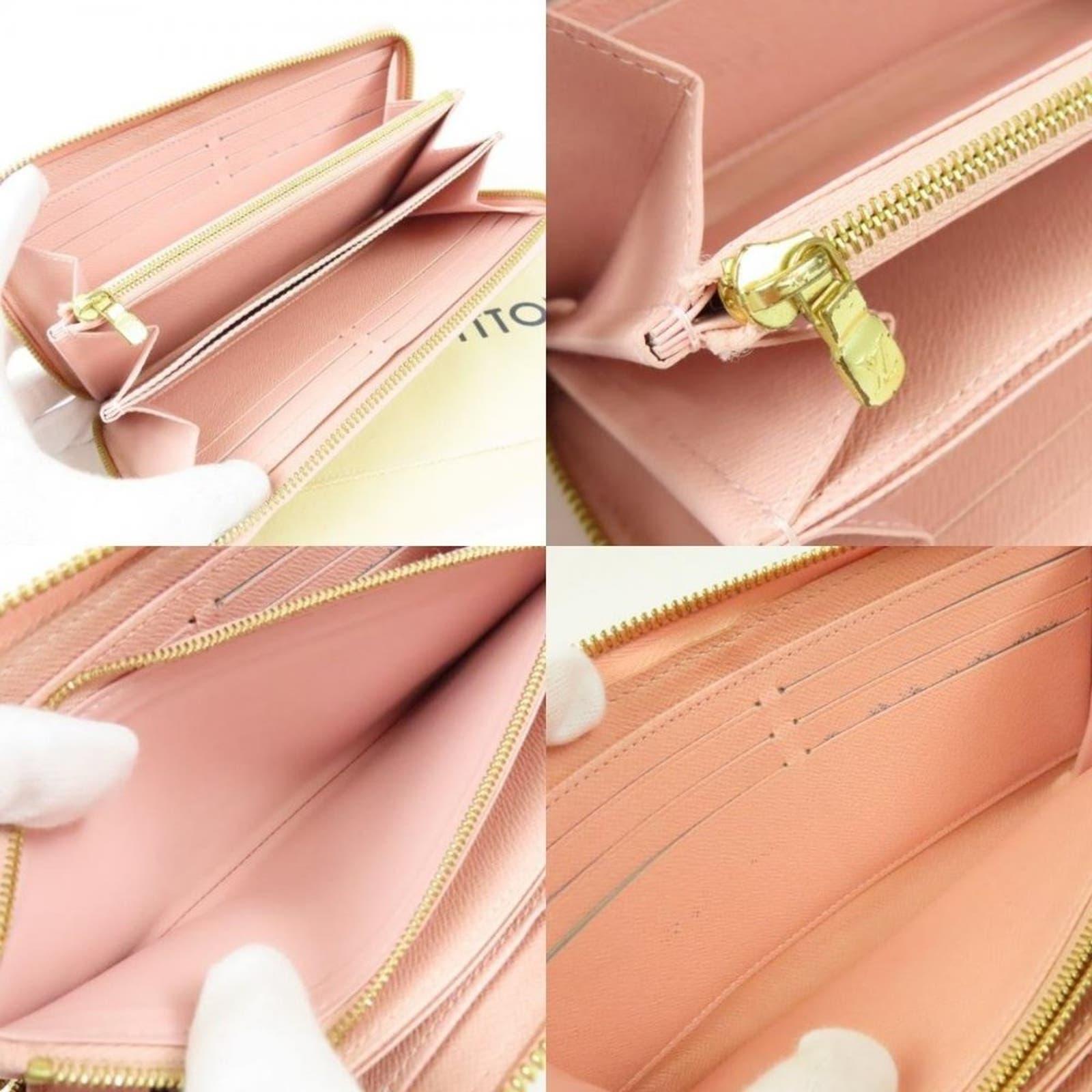 Pre - owned Louis Vuitton Damier Azur Clemence Zippy Long Wallet Rose Ballerine Pink - The Reluxe