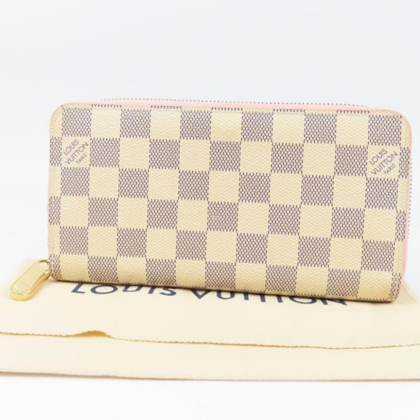 Pre - owned Louis Vuitton Damier Azur Clemence Zippy Long Wallet Rose Ballerine Pink - The Reluxe