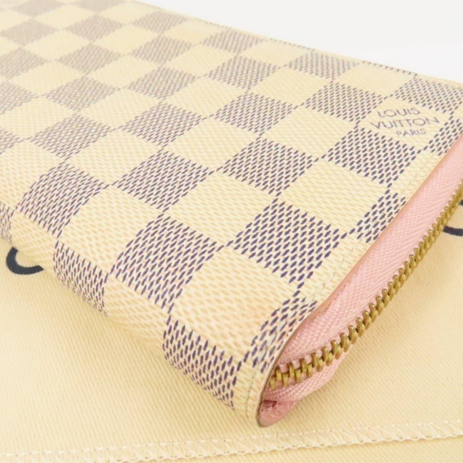 Pre - owned Louis Vuitton Damier Azur Clemence Zippy Long Wallet Rose Ballerine Pink - The Reluxe