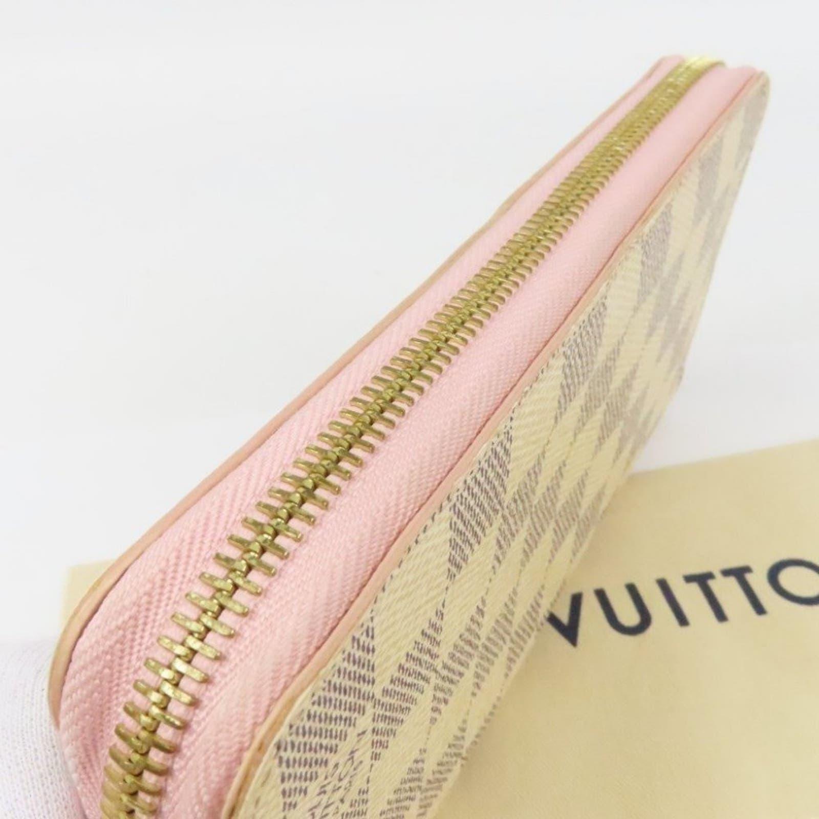 Pre - owned Louis Vuitton Damier Azur Clemence Zippy Long Wallet Rose Ballerine Pink - The Reluxe