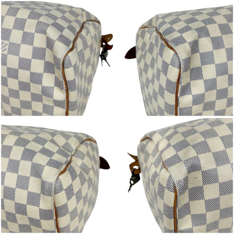 Louis Vuitton Damier Azure Speedy 35 Handbag Mini Boston Bag White Beige