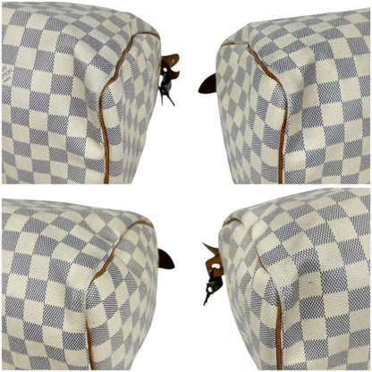 Louis Vuitton Damier Azure Speedy 35 Handbag Mini Boston Bag White Beige