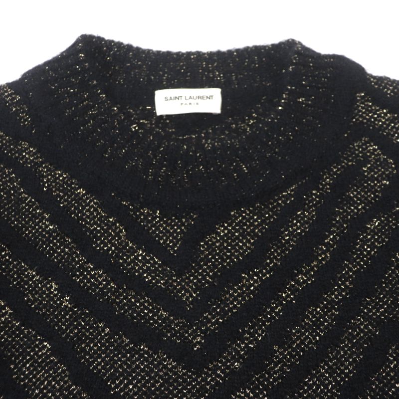  Saint Laurent Paris 536675 Mohair Wool Allover Crewneck Knit Sweater Black