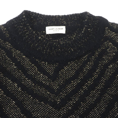  Saint Laurent Paris 536675 Mohair Wool Allover Crewneck Knit Sweater Black