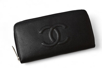 Chanel Wallet Chanel Long Wallet Round Zipper Caviar Skin Black Silver A50071