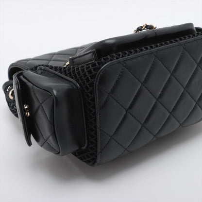 Chanel Quilted Lambskin Chain Backpack Mesh Black Gold Random Plate