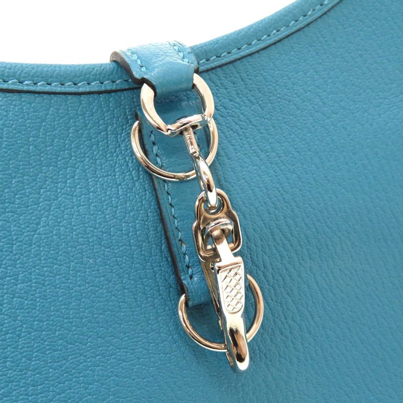 Hermes Trim 24 Chevre Turquoise Silver Hardware □H Engraved Shoulder Bag Blue