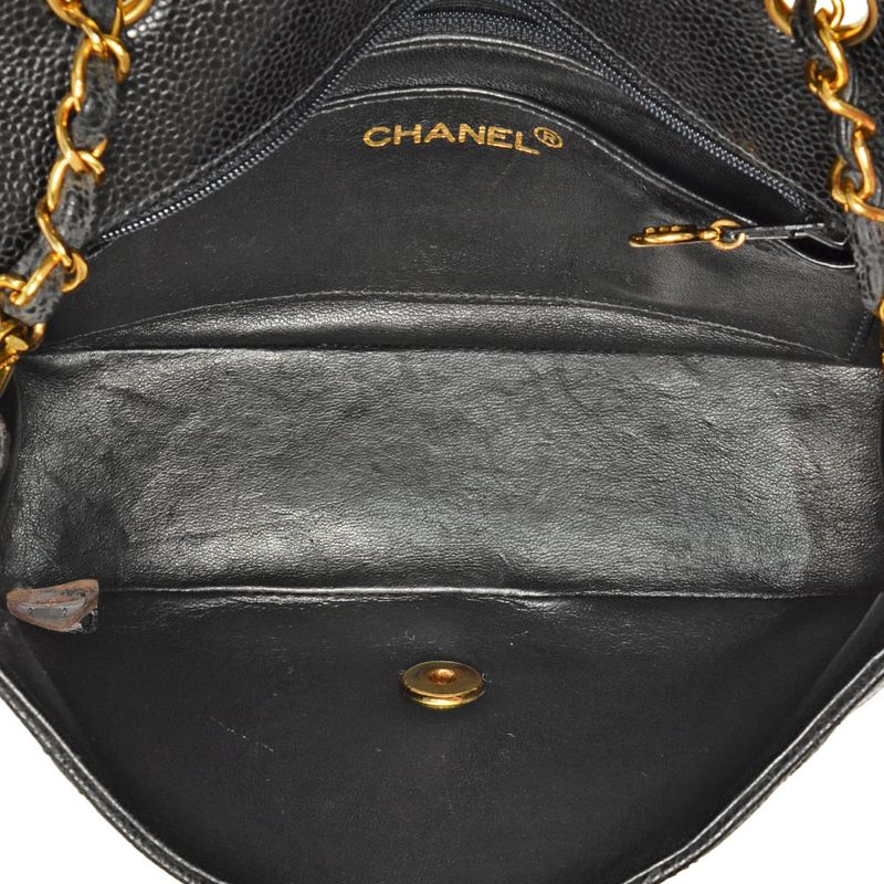 Chanel Diana 22 Single Flap Chain Shoulder Bag Caviar Skin A01164 Black Gold
