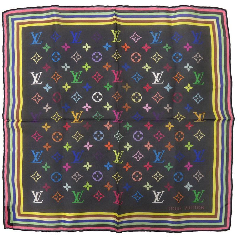 Louis Vuitton Monogram M71912 Silk Black Multicolor Mini Scarf LV 0018 Louis