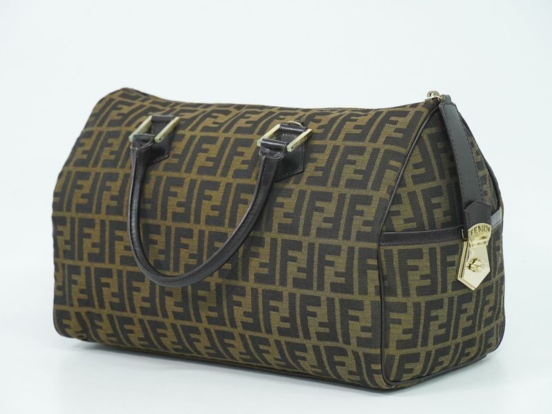 Authentic Fendi Zucca Mini Boston Bag Handbag Canvas Brown 8bl105 Zucca Bag