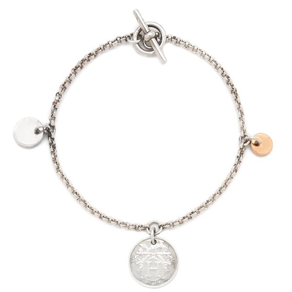 Hermes Bracelet Ex Libris PM Silver 925 18k Pink Gold Silver X Pink Gold Sh