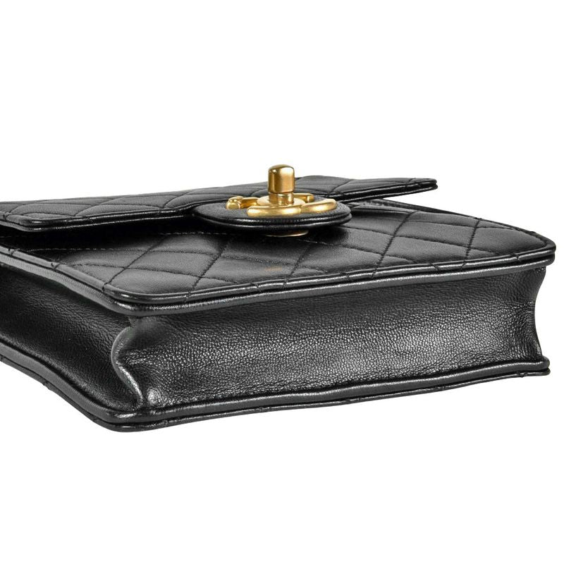 Chanel Mini Matelasse Chain Shoulder Bag Leather Black Gold Hardware