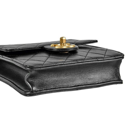 Chanel Mini Matelasse Chain Shoulder Bag Leather Black Gold Hardware