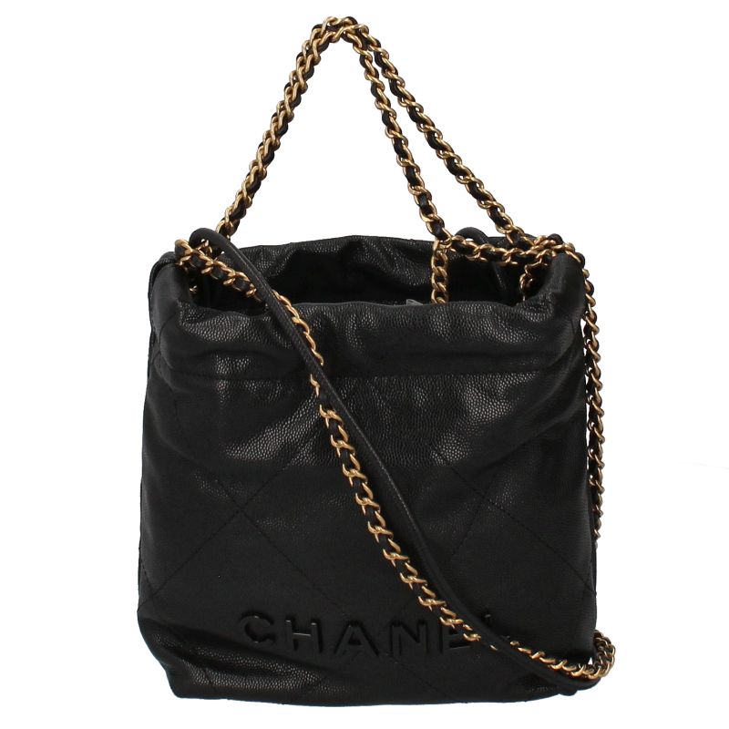 Chanel 22 Mini Shoulder Bag As3980 Cabiskin Ladies Shoulder Bag Black Excellent