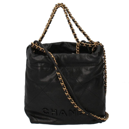 Chanel 22 Mini Shoulder Bag As3980 Cabiskin Ladies Shoulder Bag Black Excellent