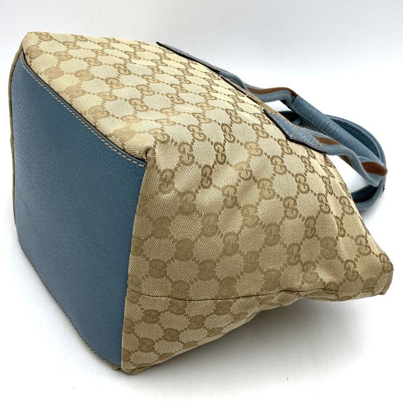 Gucci 131228 Handbag Tote Sherry Line GG Canvas Light Blue Brown Women Men