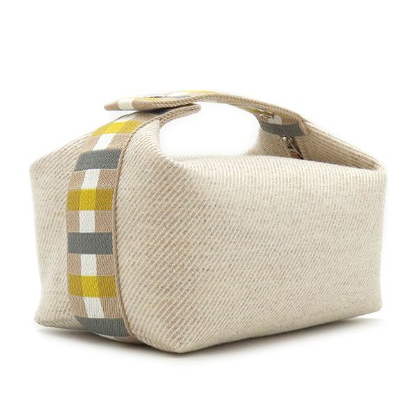 Hermes Pouch Brid a Black Au Carré PM Wool Sègre Silver Hardware Handbag Vanity