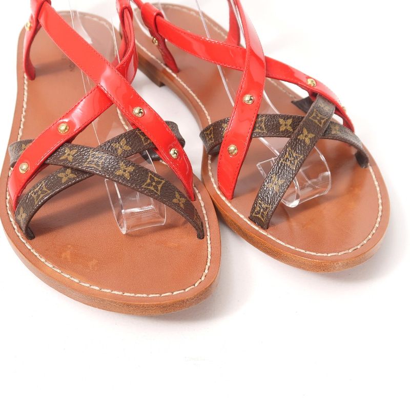 Louis Vuitton Carimbo Sandals Size 37 1 2 Monogram Studded Back Strap Flat