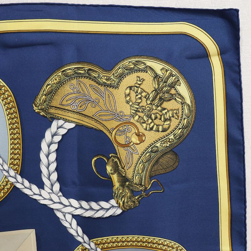 Hermes Carré 90 Grand Apparat Horse Silk Blue Women's Scarf