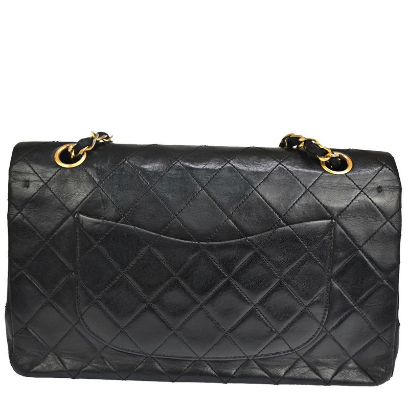 Chanel Matelasse Double Flap Chain Shoulder Bag Black Gold Hardware 898bs154