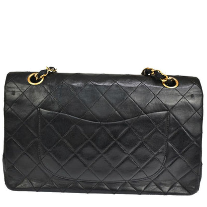 Chanel Matelasse Double Flap Chain Shoulder Bag Black Gold Hardware 898bs154