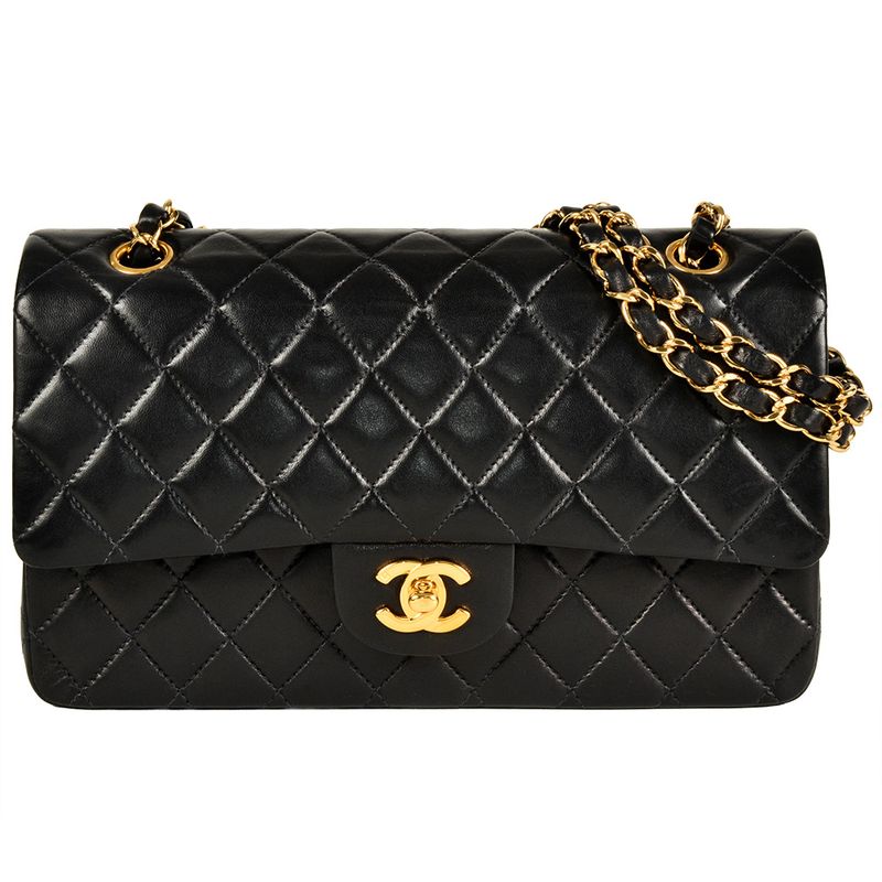 Chanel Matelasse W Flap Chain Shoulder Bag Lambskin Black Gold Hardware 6