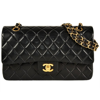 Chanel Matelasse W Flap Chain Shoulder Bag Lambskin Black Gold Hardware 6