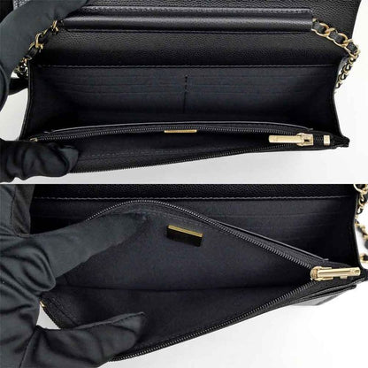 Chanel Chain Wallet Ap4653 Grained Shiny Calfskin Black Gold Hardware