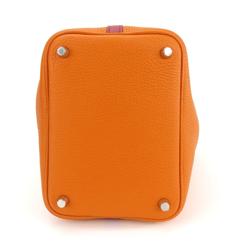 Hermes Handbag Picotin Lock 18 PM Taurillon Clemence Orange Rouge Grenat Silver