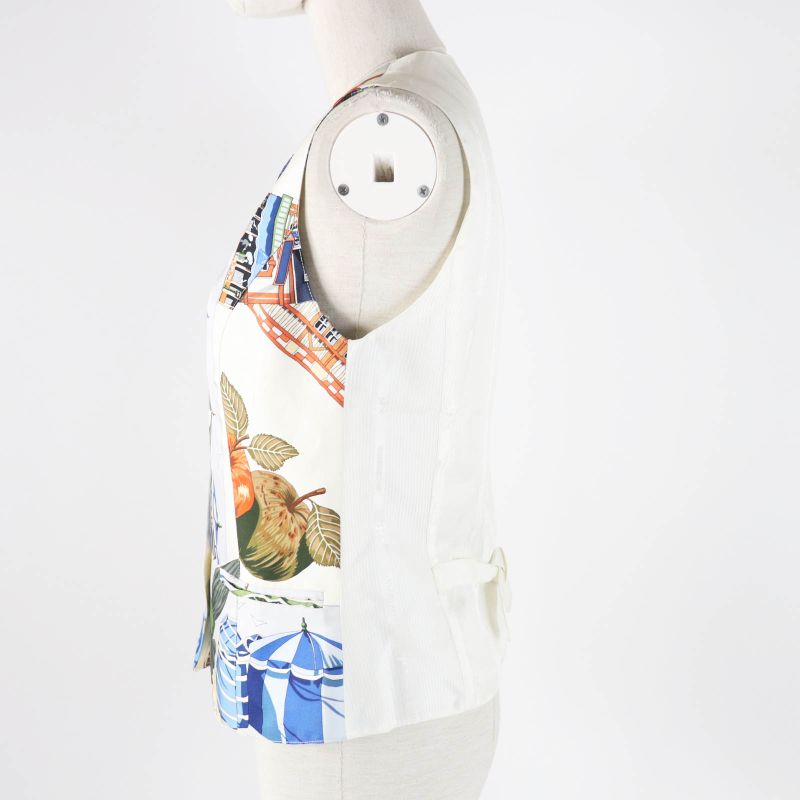 Hermes Vintage Margiela Period Silk Acetate All-over Print Vest Multi 40 Made
