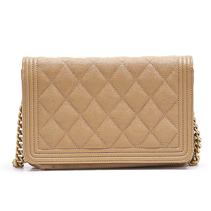 Boy Chanel Chain Wallet In Caviar Skin Beige Gold Hardware