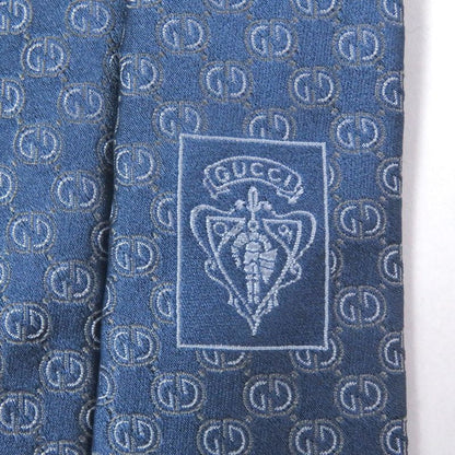 Gucci 100% Silk GG Logo All-over Pattern Cles Str Wide Tie Light Blue Made In