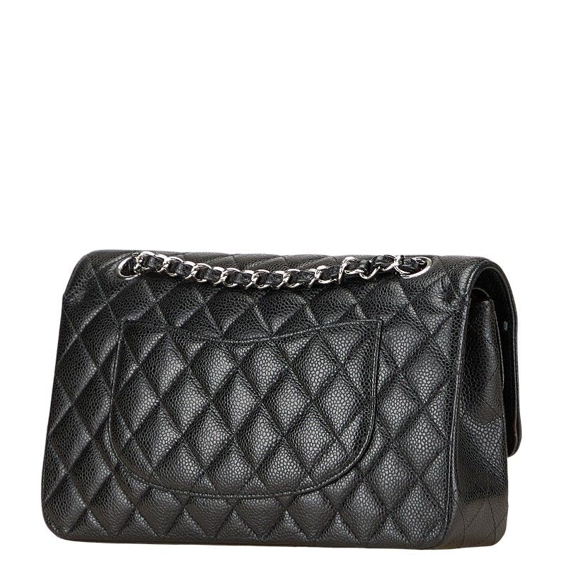 Chanel Coco Mark Matelasse 25 Double Flap Chain Shoulder Bag Black Caviar Skin