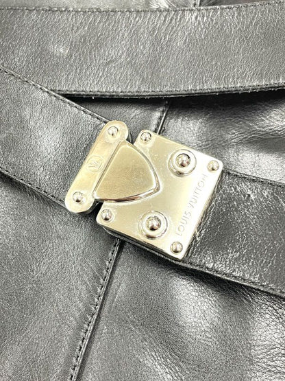 Louis Vuitton Leather Cross Belt Heel Long Boots Women's 34 1 2 El0503 Black