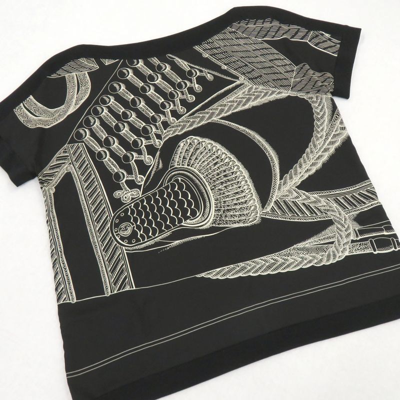 Hermes Twill Lane Knit Short Sleeve Short Sleeve Black Silk Tops
