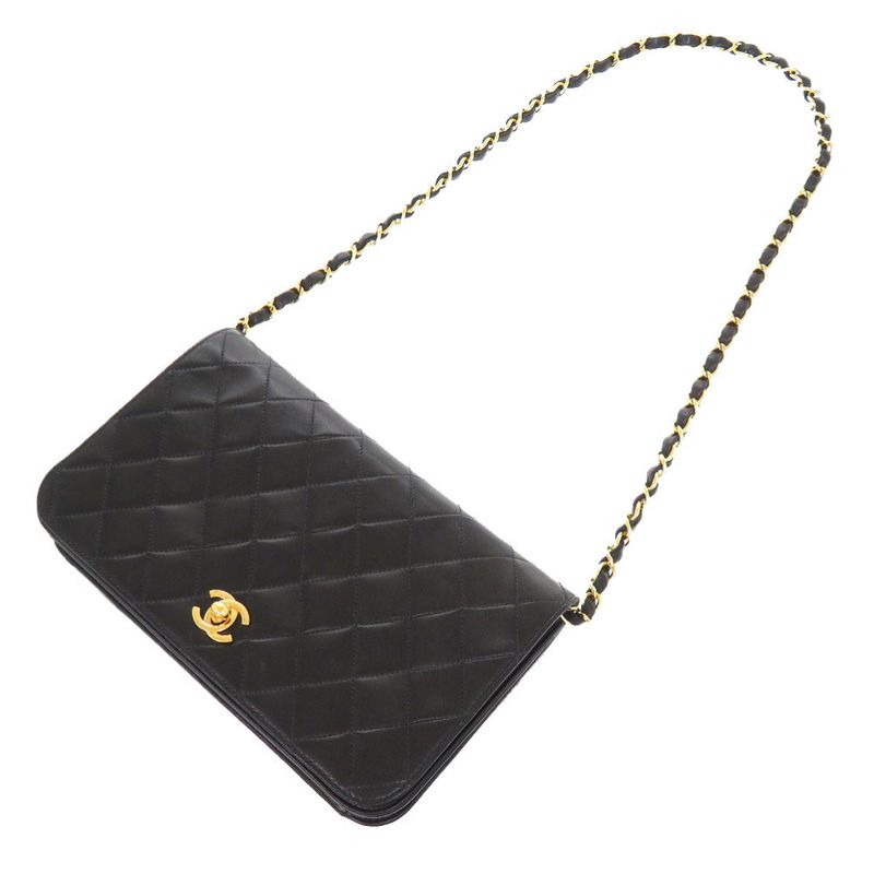 Chanel Matelasse Lambskin Black No 6 Gold Chain Shoulder Bag Lambskin Coco Mark