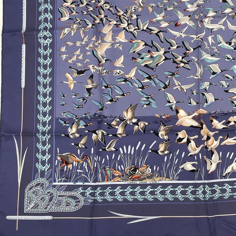 Hermes Carre 90 Libres Comme L'air The Sky Is Free Silk Scarf Blue