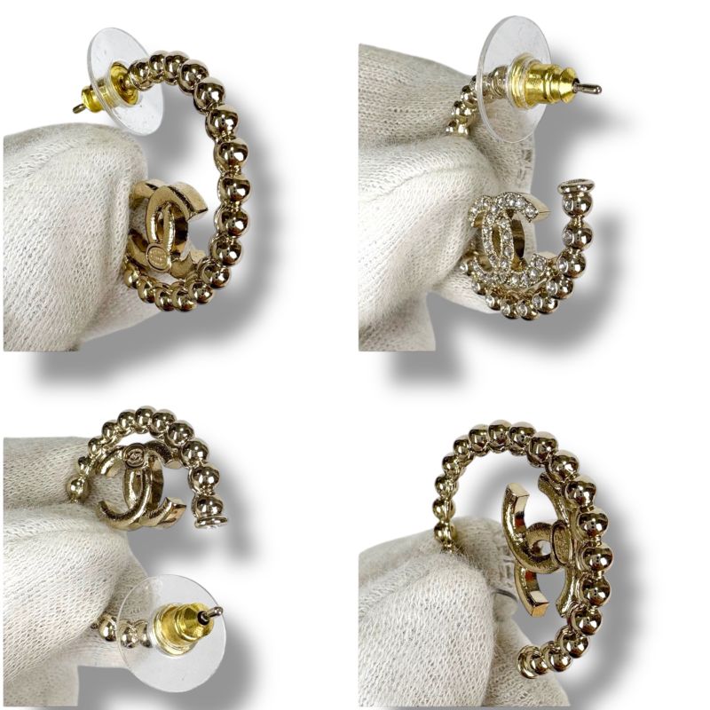 Chanel Hoop Earrings Coco Logo CC Logo Rhinestone 2025 C25P Gold Hardware