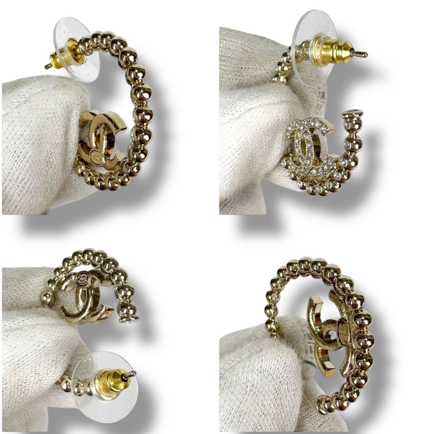 Chanel Hoop Earrings Coco Mark Logo Cc Logo Rhinestone 2025 C25p Gold Hardware