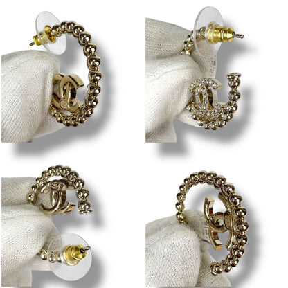 Chanel Hoop Earrings Coco Mark Logo Cc Logo Rhinestone 2025 C25p Gold Hardware