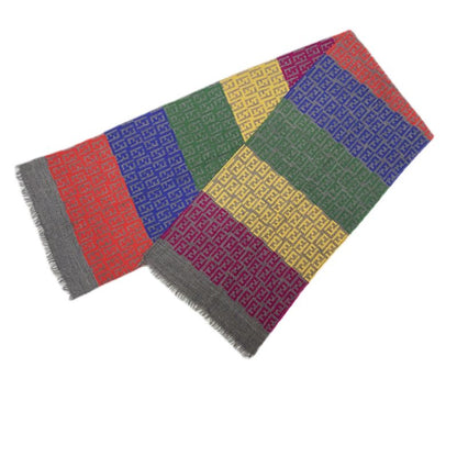 Fendi Zucca Multicolor Wool Scarf With Fringe