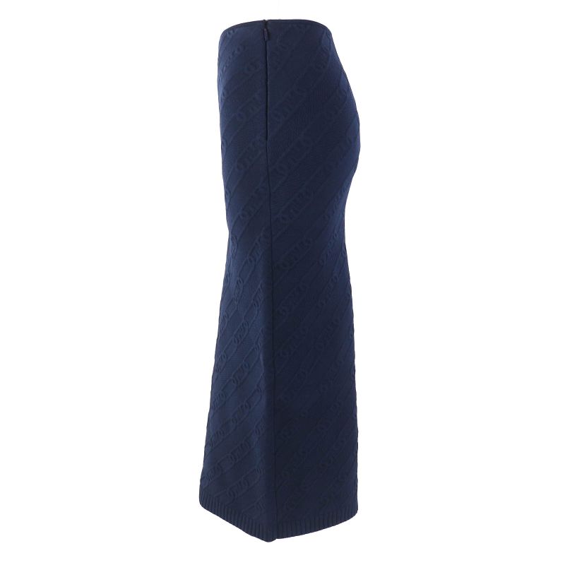 Fendi 2022 Fzq677 FF Logo Chain Knit Long Skirt Navy 40 Genuine