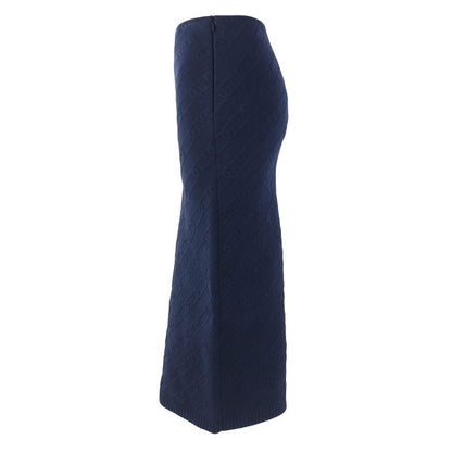 Fendi 2022 Fzq677 FF Logo Chain Knit Long Skirt Navy 40 Genuine