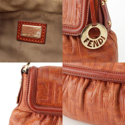 Fendi Leather Zucca Pattern Flap One Shoulder Bag With Charm Brown
