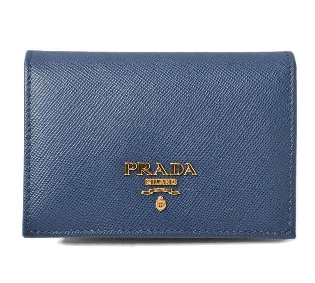 Prada Card Case Business Card Holder Prada Saffiano Metal Bluette Blue 1m0945