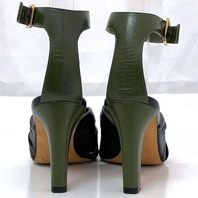 Celine Heels Sandals Khaki Black Ec20708 Excellent Condition