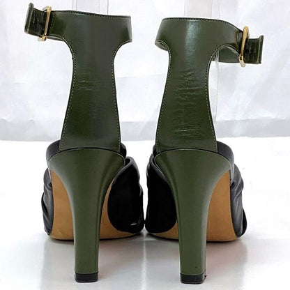 Celine Heels Sandals Khaki Black Ec20708 Excellent Condition