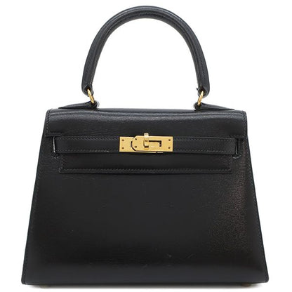 Hermes 2way Bag Mini Kerry Doe Outer Stitch Box Calf Black Gold Hardware Black